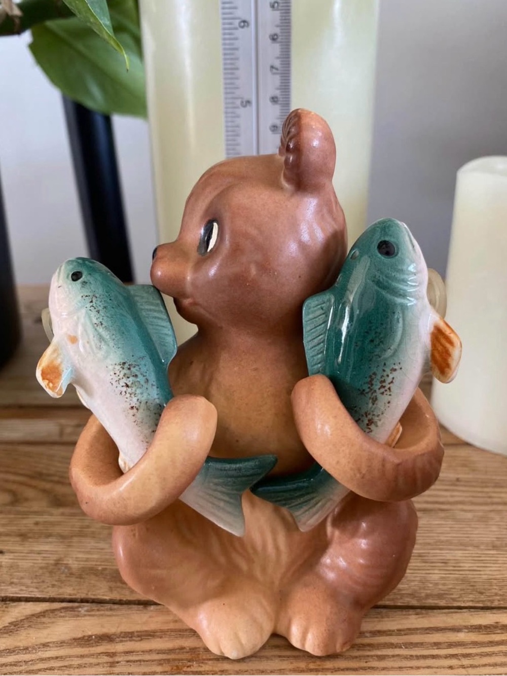 Vintage Japanese Ceramic Bear & Fish Salt and Pepper Shakers Set | Rustic Lodge